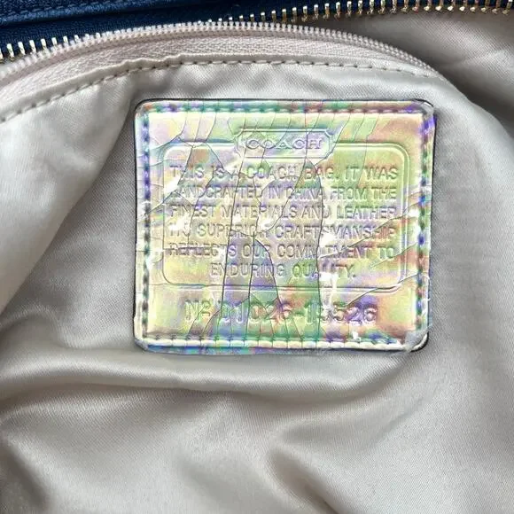 Coach Poppy Leather Tote Bag, Blue, Cinched Sides - Picture 7 of 11